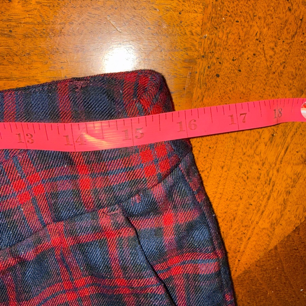 H&M L.O.G.G. Navy Red Plaid Trousers Straight Leg Pants Size 8 - Picture 9 of 12